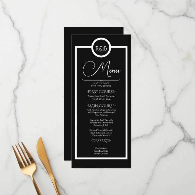 Minimalist Elegant Black & White Wedding Menu (Front/Back In Situ)
