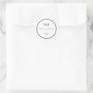 Minimalist Elegant Black & White Wedding Round Sti Classic Round Sticker