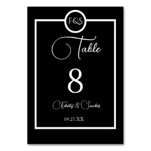 Minimalist Elegant Black & White Wedding Table Number