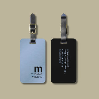 Minimalist Elegant Blue Black Bold Monogram Luggage Tag