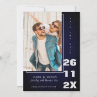 Minimalist Elegant Blue Bold Font Photo Wedding