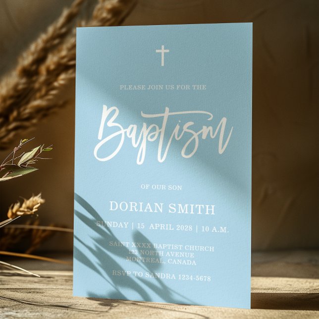 Minimalist Elegant Blue Boy Baptism invitation (Creator Uploaded)
