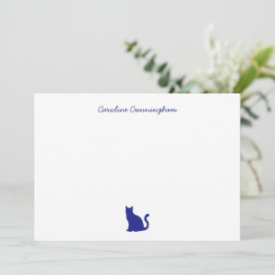 Minimalist Elegant Blue Cat Flat Note Card