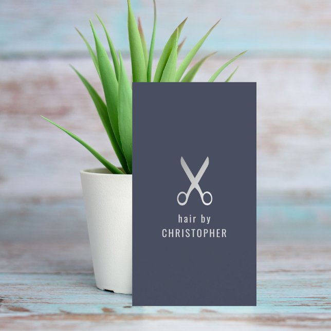 Minimalist Elegant Blue Faux Silver Hair Stylist Business Card (Creator Uploaded)