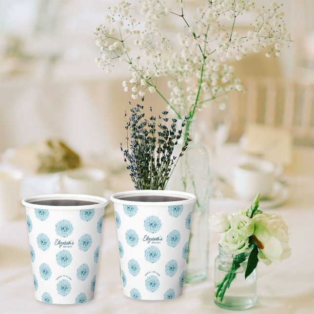 Minimalist Elegant Blue Hydrangeas Birthday Party Paper Cups (Creator Uploaded)