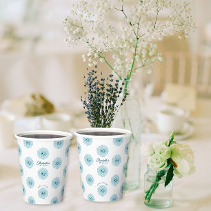 Minimalist Elegant Blue Hydrangeas Birthday Party Paper Cups