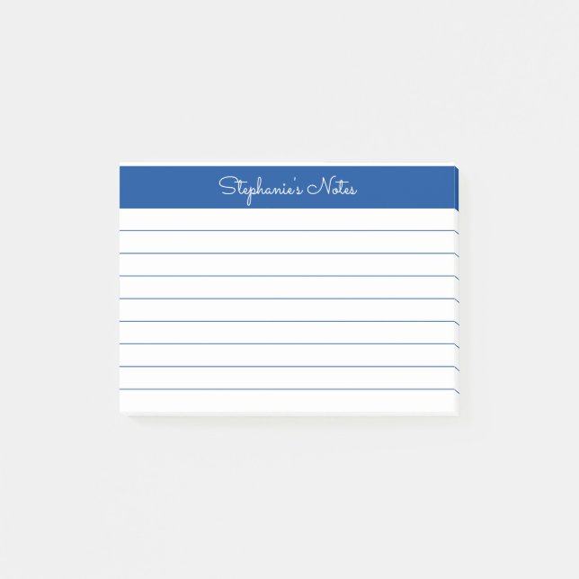 Minimalist Elegant Blue Lined Personalised Post-it Notes (Front)