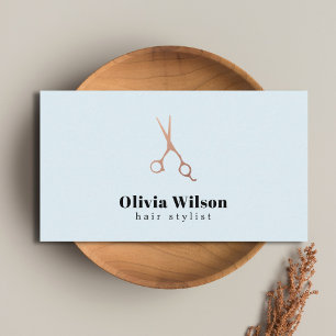 Minimalist Elegant Blue Rose Gold Scissors Hair Business Card