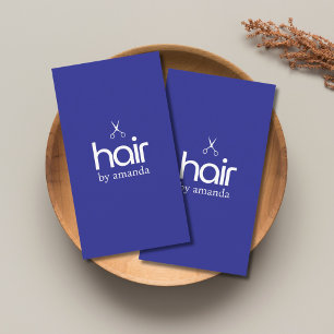 Minimalist Elegant Blue White Bold Scissors Hair Business Card