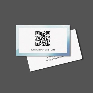 Minimalist Elegant Blue White Consultant QR code Business Card