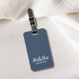 Minimalist Elegant Blue White Mr&Mrs Luggage Tag