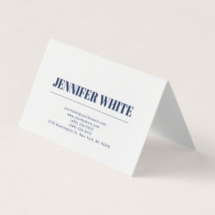 Minimalist Elegant Blue & White Plain Retro Business Card