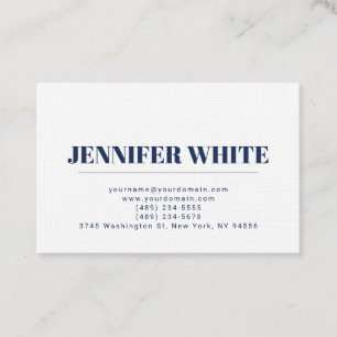 Minimalist Elegant Blue & White Plain Retro Business Card