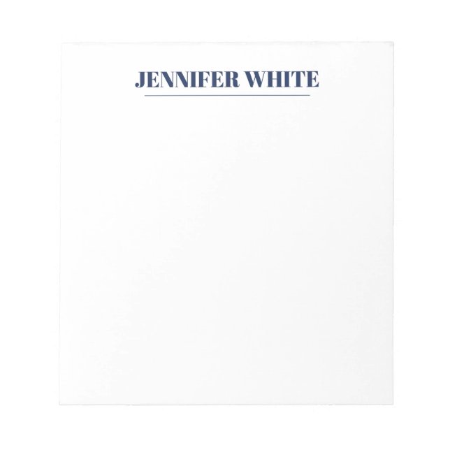 Minimalist Elegant Blue & White Plain Retro Notepad (Front)