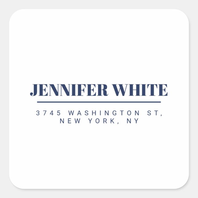 Minimalist Elegant Blue & White Plain Retro Square Sticker (Front)