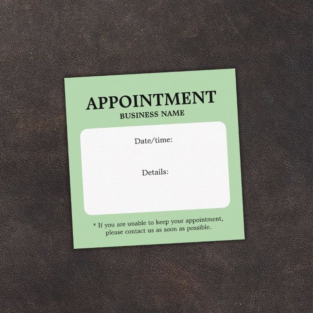 Minimalist Elegant Bold White Green Appointment Card (Creator Uploaded)