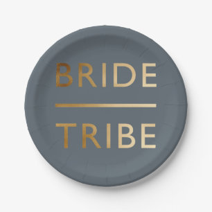minimalist elegant bride tribe faux gold text paper plate