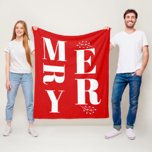 Minimalist Elegant Bright Red Merry Christmas Fleece Blanket