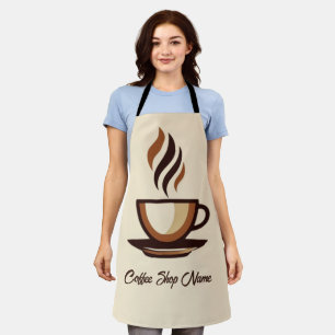Minimalist Elegant Brown Coffee business logo shop Apron