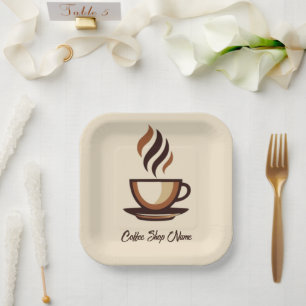 Minimalist Elegant Brown Coffee business logo shop Paper Plate