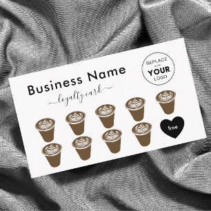 Minimalist Elegant Brown Coffee Cups Add Your Logo Loyalty Card