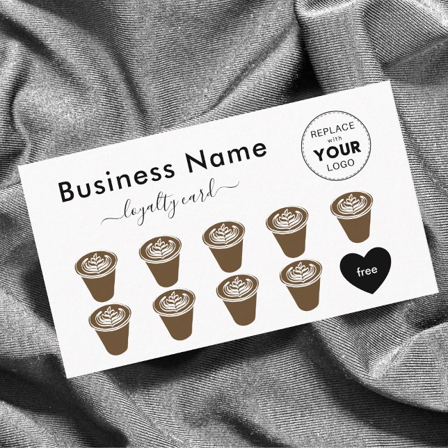 Minimalist Elegant Brown Coffee Cups Add Your Logo Loyalty Card (Creator Uploaded)