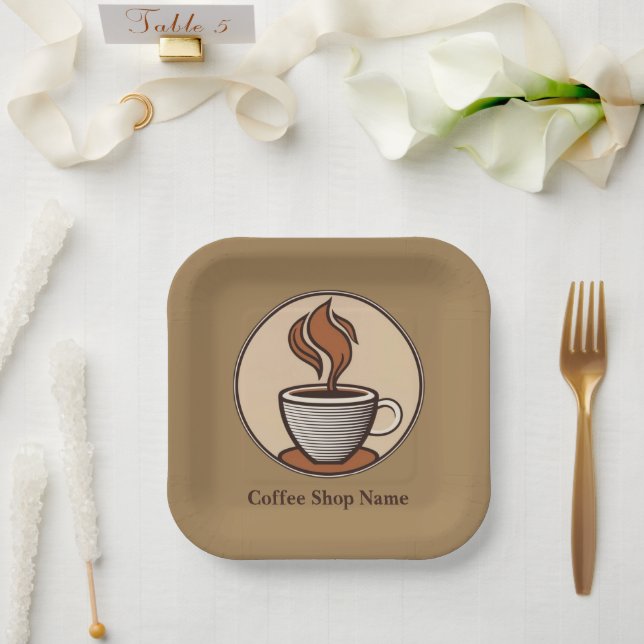 Minimalist Elegant Brown Coffee  espresso shop Paper Plate (Wedding)