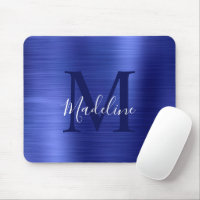 Minimalist Elegant Brushed Metal Blue Monogram