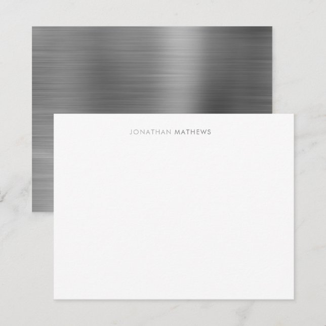 Minimalist Elegant Brushed Metal Silver Grey Card (Front/Back)