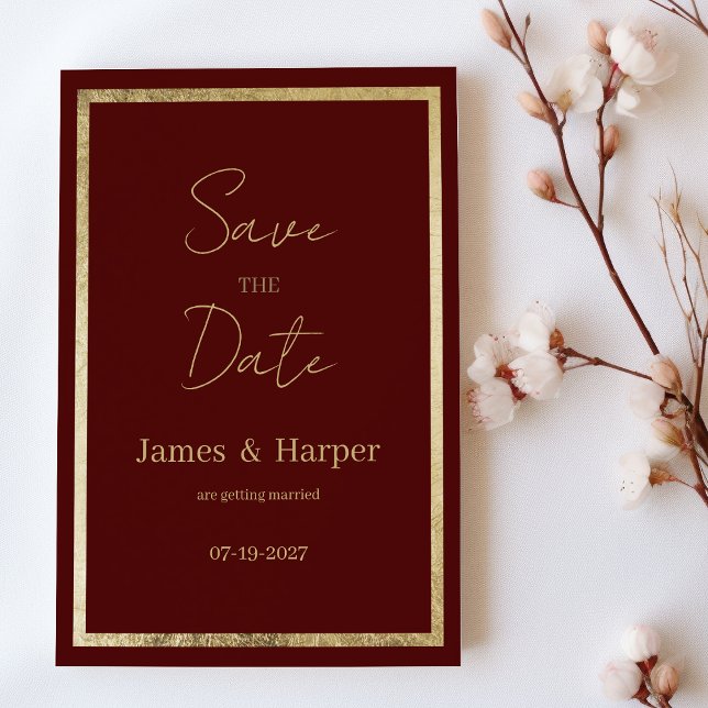 Minimalist elegant burgundy gold Save the Date Invitation (Minimalist elegant burgundy gold Save the Date)