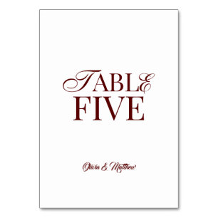 Minimalist Elegant Burgundy Wedding  Table Number