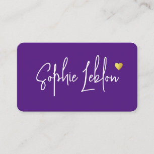 Minimalist Elegant Calligraphy Heart Purple Business Card