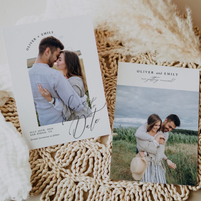 Minimalist Elegant Calligraphy Photo Save the Date Invitation (Creator Uploaded)