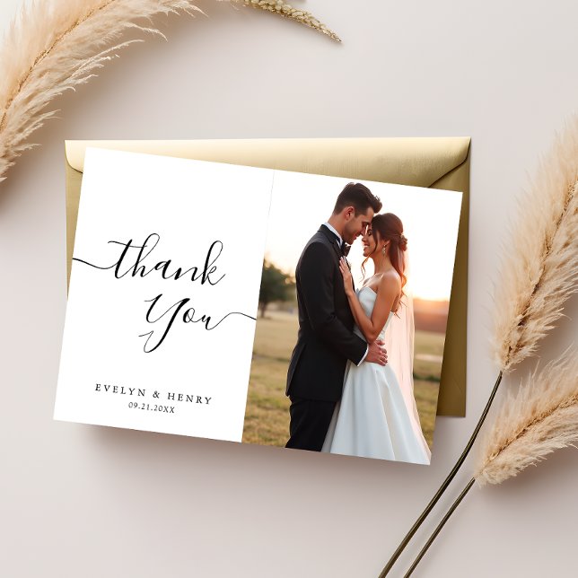 Minimalist Elegant Calligraphy Script Wedding Thank You Card (Creator Uploaded)