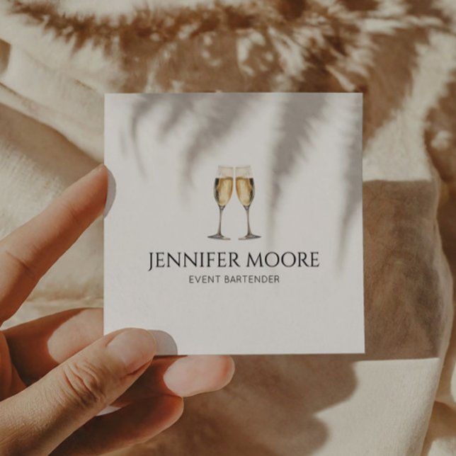 Minimalist Elegant Champagne Flute Glasses Custom  Square Business Card (Creator Uploaded)
