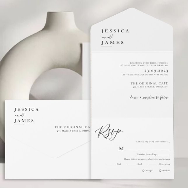 Minimalist Elegant Chic Black and White Wedding All In One Invitation (Creator Uploaded)