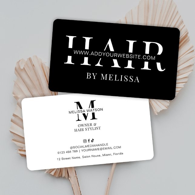 Minimalist Elegant Chic Simple Black Hair Stylist Business Card (Minimalist hair stylist business cards in modern black & white design)