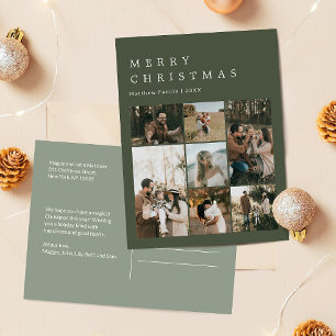 Minimalist Elegant Christmas Family Photo Collage Holiday Postcard
