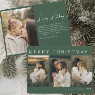 Minimalist Elegant Christmas Simple 4 Photo Moss Holiday Card