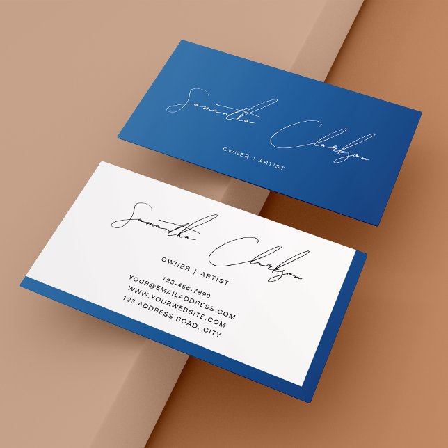 Minimalist Elegant Classic Blue Handwritten Script Business Card (Creator Uploaded)