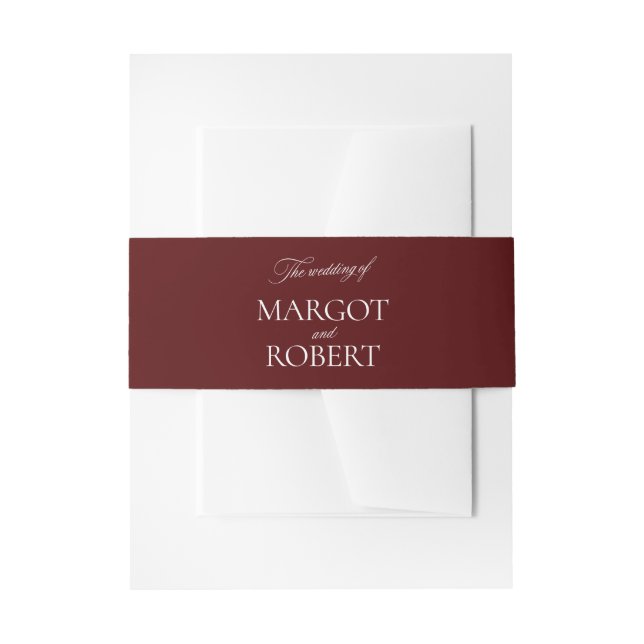 Minimalist Elegant Classic Burgundy Wedding Invitation Belly Band (Front Example)