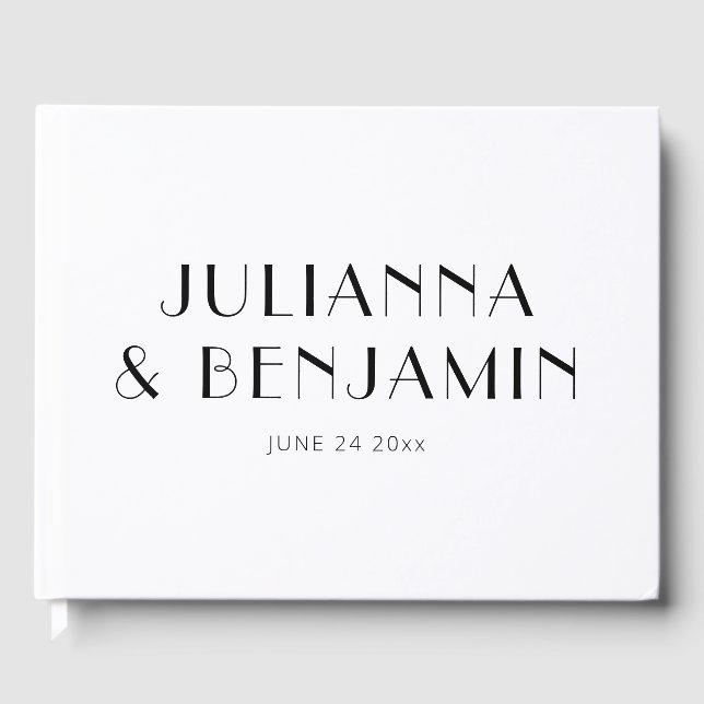 Minimalist Elegant Classic White Custom Wedding Guest Book (Front)