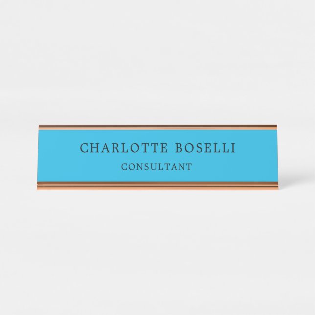 Minimalist Elegant Classical Professional Blue Desk Name Plate (Front)