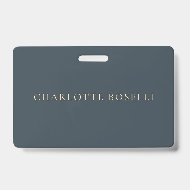 Minimalist Elegant Classical Professional Charcoal ID Badge (Front)