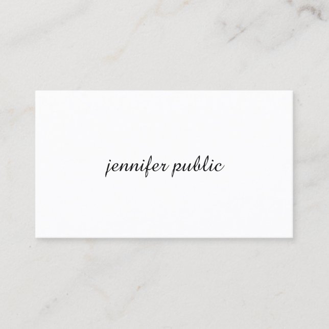 Minimalist Elegant Clean Handwritten Script White Business Card (Front)