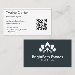 Minimalist Elegant Clean White Blue QR Code Business Card