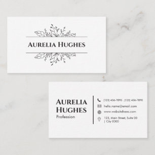 Minimalist Elegant Clean White Botanical Floral Business Card