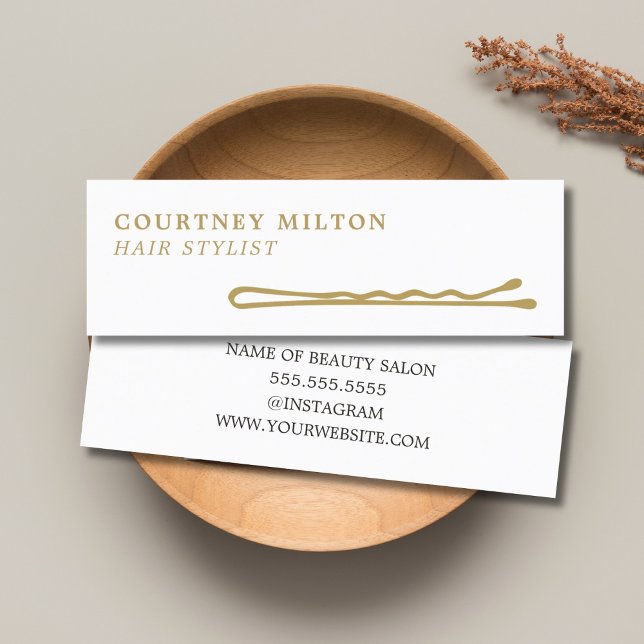Minimalist Elegant Clean White Golden Hair Stylist Mini Business Card (Creator Uploaded)