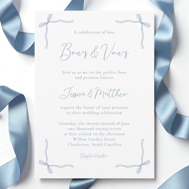 Minimalist Elegant Coquette Bow Dusty Blue Wedding Invitation (Minimalist Elegant Coquette Bow Dusty Blue Wedding Invitation)