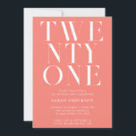 Minimalist Elegant Coral Pink Bold 21st Birthday Invitation<br><div class="desc">Modern 21st birthday invitation featuring elegant minimalist typography and design in coral pink colour.</div>